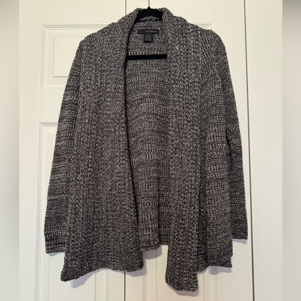 Calvin Klein Small gray marled chunky knit long sleeve warm cotton cardigan